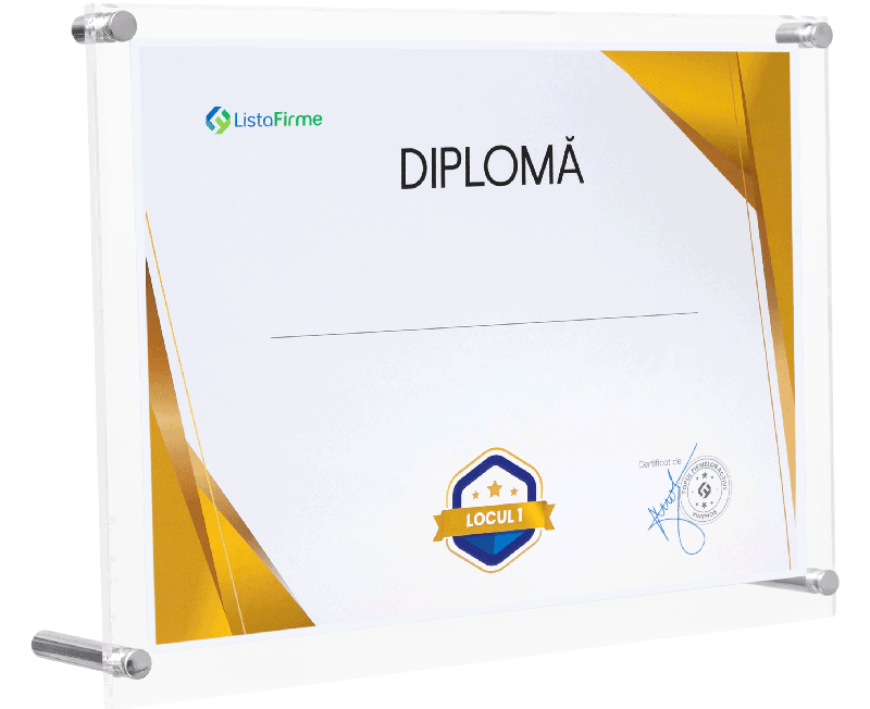 diploma locul 1 in top afaceri romania intreprinderi mici, judetul mures, domeniul 22: fabricarea produselor din cauciuc si mase plastice